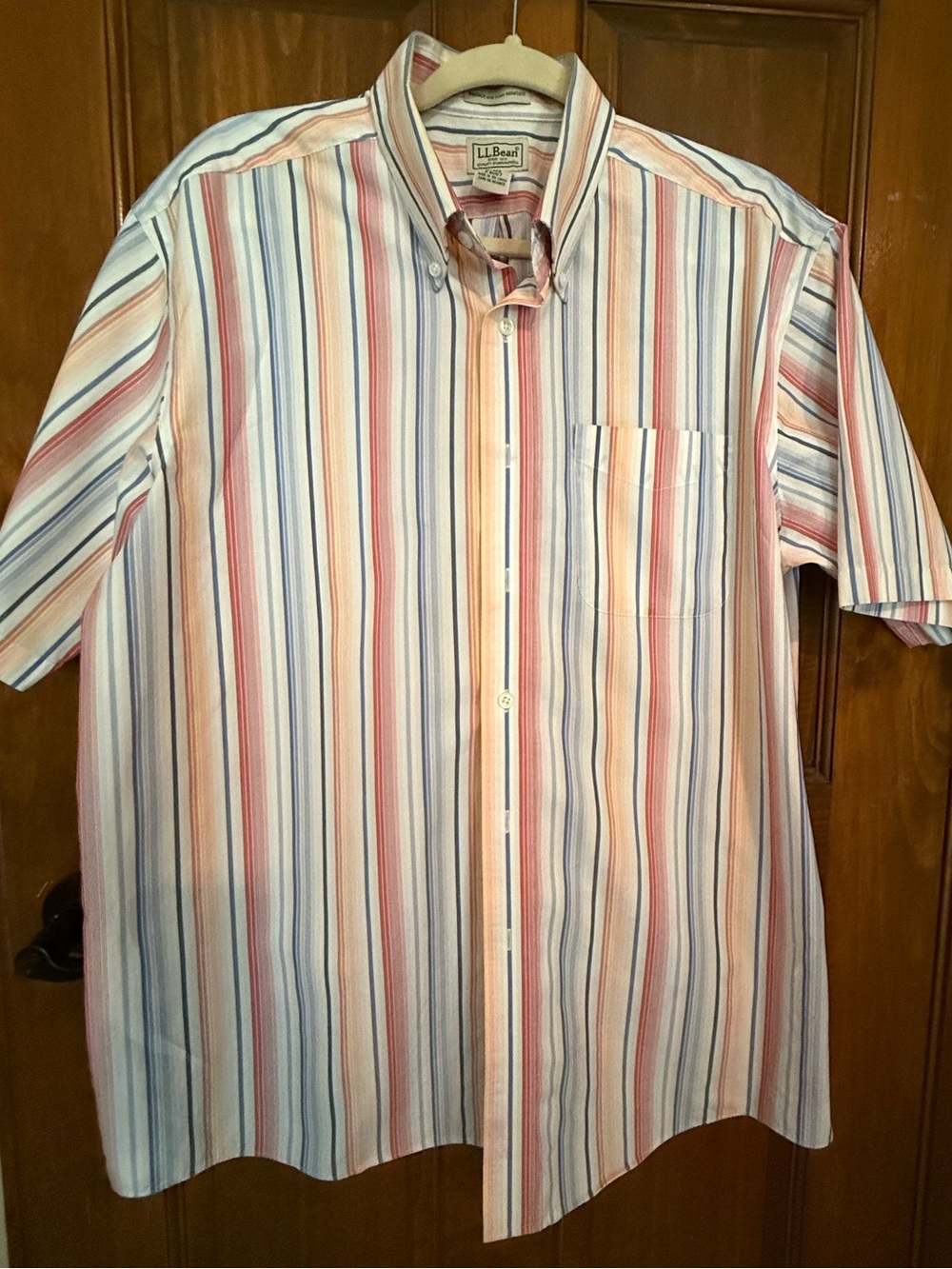 L.L. Bean Short-Sleeve Button-Down Shirt in Multicolor Stripe